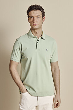 Pamuk Karışımlı Polo Yaka Likralı Pike T-shirt - Açık Yeşil