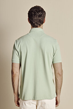 Pamuk Karışımlı Polo Yaka Likralı Pike T-shirt - Açık Yeşil (görsel 5)
