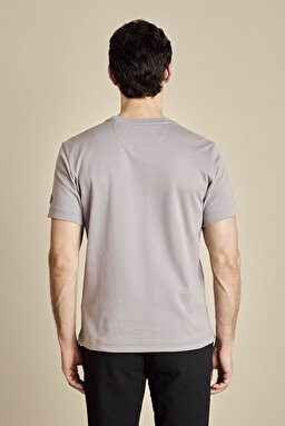 Pamuk Karışımlı Kolu Patch Logolu Bisiklet Yaka T-shirt - Gri (görsel 5)