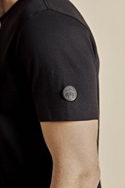 Pamuk Karışımlı Kolu Patch Logolu Bisiklet Yaka T-shirt - Siyah (görsel 6)