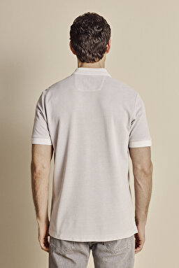 %100 Pamuk Polo Yaka Parça Boya T-shirt - Gri (görsel 5)
