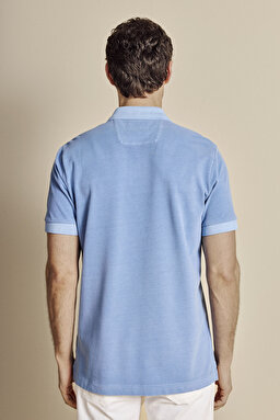 %100 Pamuk Polo Yaka Parça Boya T-shirt - Koyu Mavi (görsel 6)
