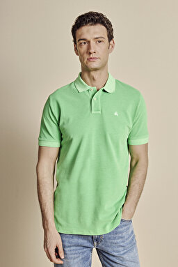 %100 Pamuk Polo Yaka Parça Boya T-shirt - Çimen Yeşili