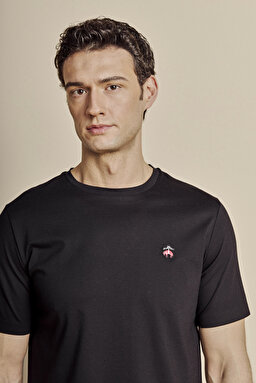 %100 Merserize Pamuk Yapıştırmalı T-shirt - Siyah (görsel 4)