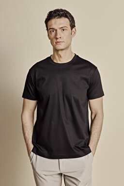 %100 Pamuk Bisiklet Yaka T-shirt - Siyah