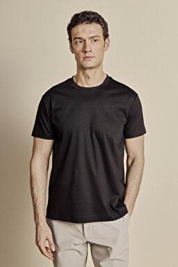%100 Pamuk Bisiklet Yaka T-shirt - Siyah (görsel 2)