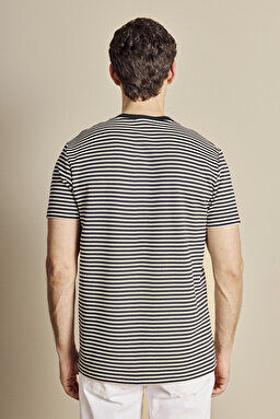Bisiklet Yaka Çizgili Fashion T-shirt - Lacivert-Beyaz (görsel 5)