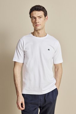 Pamuk Karışımlı Bisiklet Yaka Likra Pike Tshirt - Beyaz