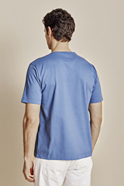 Pamuk Karışımlı Bisiklet Yaka Likra Pike Tshirt - Indigo (görsel 5)