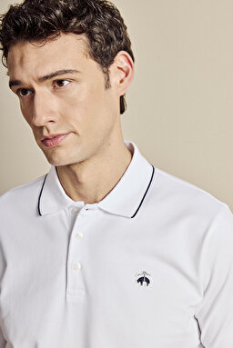 Pamuk Karışımlı Polo Yaka Düğmeli Yakası Çizgili Tshirt - Beyaz (görsel 4)