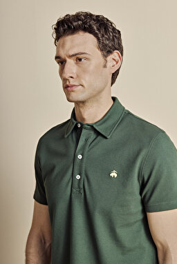 Pamuk Karışımlı Polo Yaka 4 Düğmeli T-shirt - Koyu Yeşil (görsel 4)