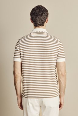 Polo Yaka Çizgili T-shirt - Ekru-Bej (görsel 5)