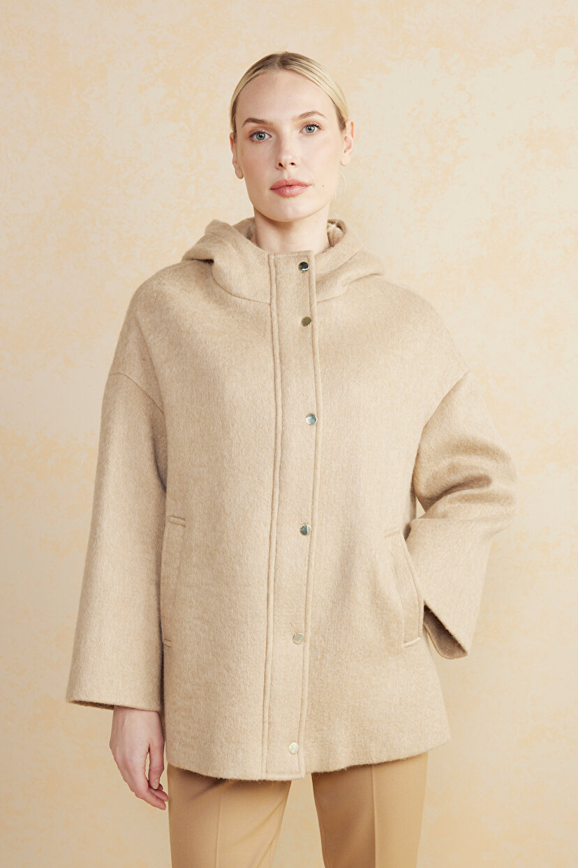 Kapüşonlu Kısa Mohair Kaban BBFW24FCA009142 | Brooks Brothers