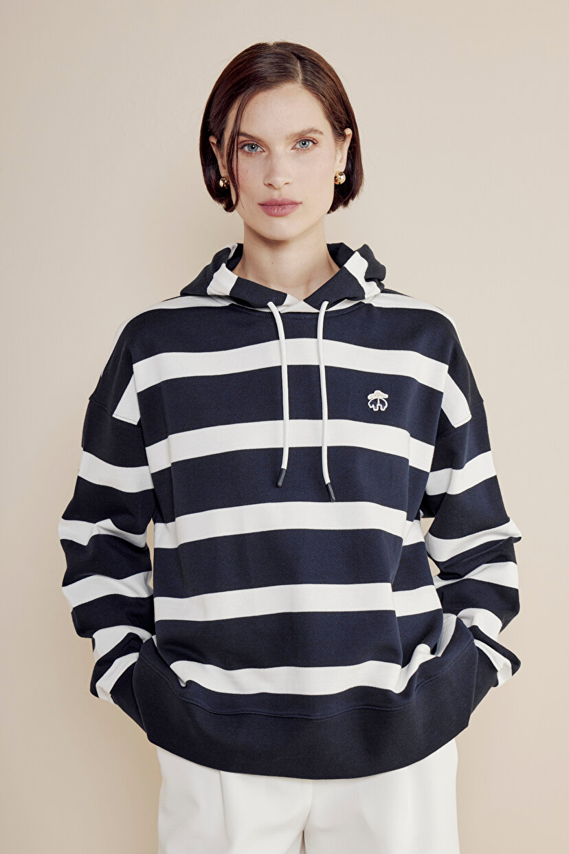 100 Pamuk Kapüşonlu Çizgili Sweatshirt BBSS25FSW001378 | Brooks